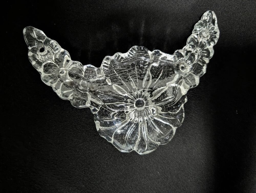 Antique Glass Curtain Tiebacks Bracket Flower Floral Clear Victorian